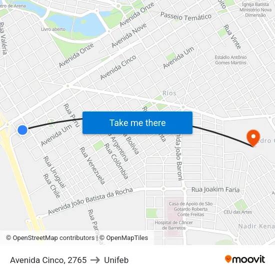 Avenida Cinco, 2765 to Unifeb map
