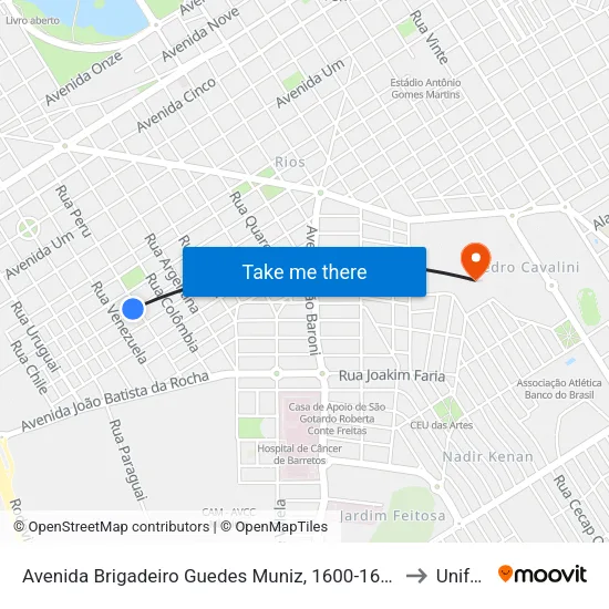 Avenida Brigadeiro Guedes Muniz, 1600-1676 to Unifeb map
