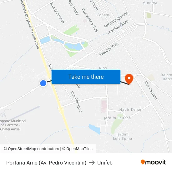 Portaria Ame (Av. Pedro Vicentini) to Unifeb map