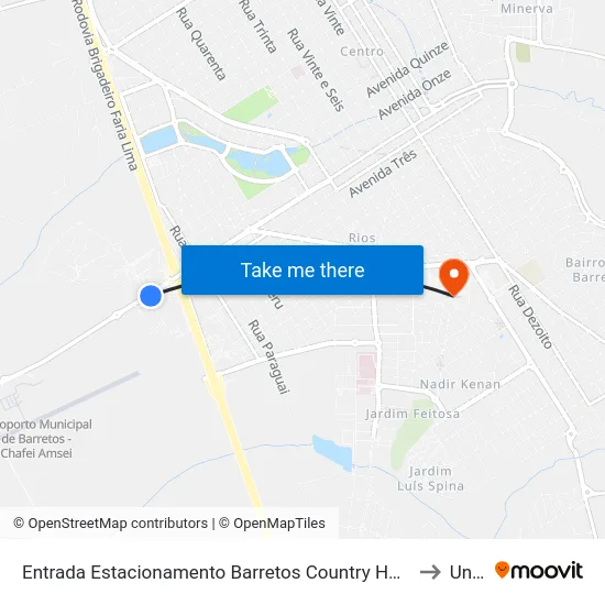 Entrada Estacionamento Barretos Country Hotel (Av. Pedro Vicentini) to Unifeb map