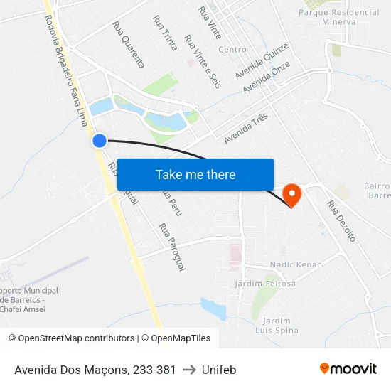 Avenida Dos Maçons, 233-381 to Unifeb map