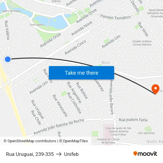 Rua Uruguai, 239-335 to Unifeb map