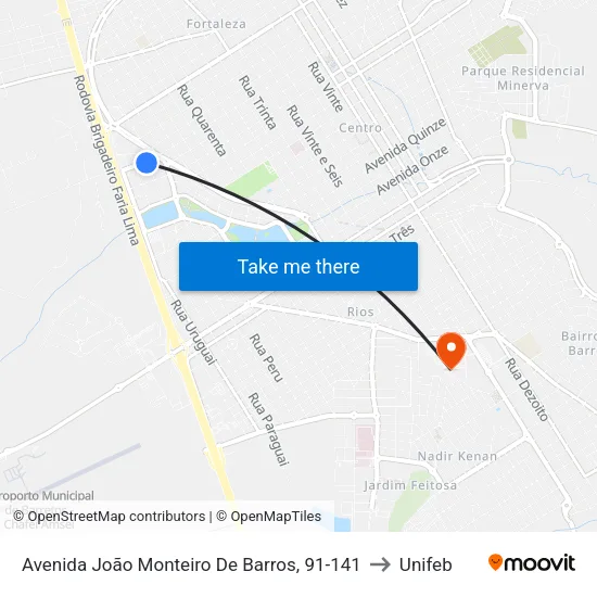 Avenida João Monteiro De Barros, 91-141 to Unifeb map