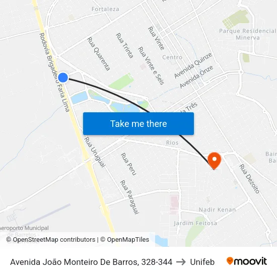Avenida João Monteiro De Barros, 328-344 to Unifeb map