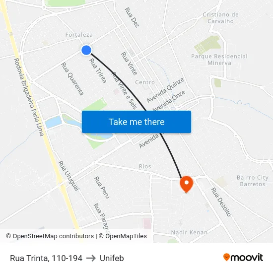 Rua Trinta, 110-194 to Unifeb map