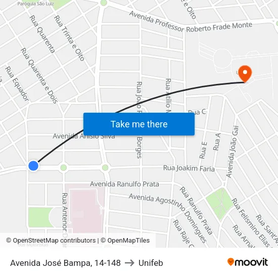 Avenida José Bampa, 14-148 to Unifeb map