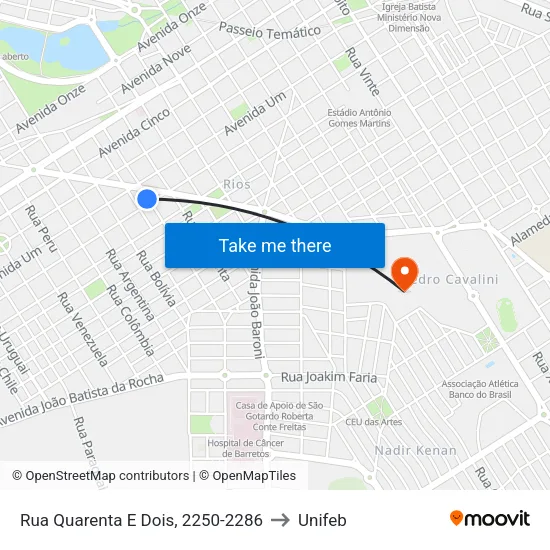 Rua Quarenta E Dois, 2250-2286 to Unifeb map