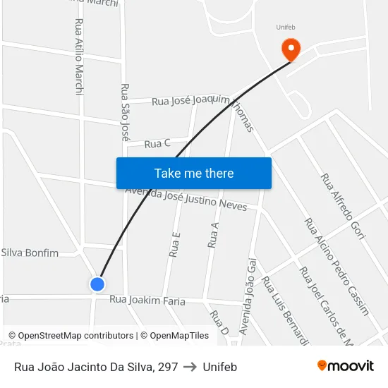 Rua João Jacinto Da Silva, 297 to Unifeb map