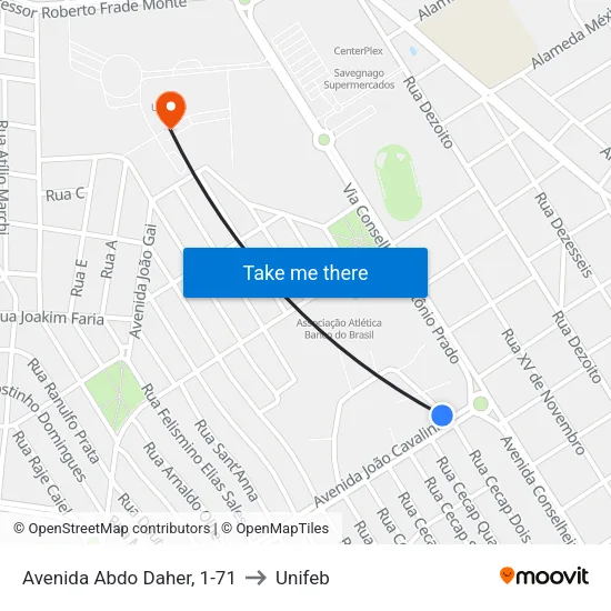 Avenida Abdo Daher, 1-71 to Unifeb map