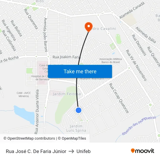 Rua José C. De Faria Júnior to Unifeb map