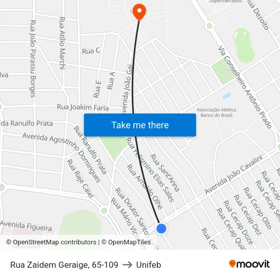 Rua Zaidem Geraige, 65-109 to Unifeb map