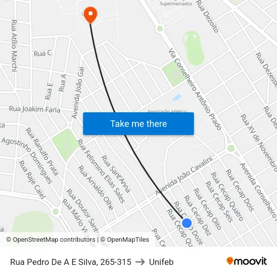 Rua Pedro De A E Silva, 265-315 to Unifeb map