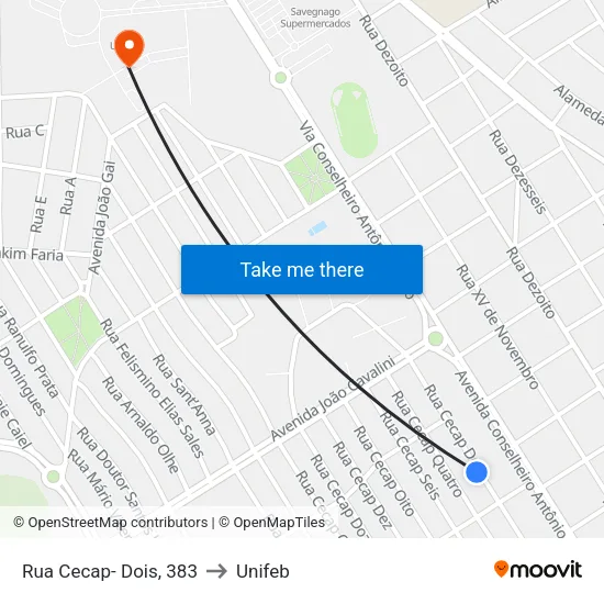 Rua Cecap- Dois, 383 to Unifeb map