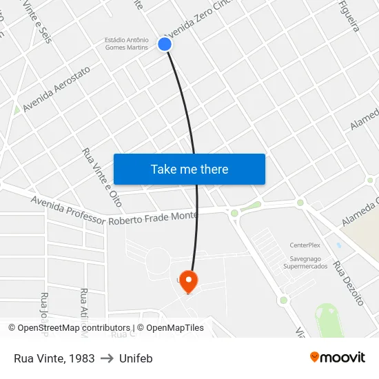 Rua Vinte, 1983 to Unifeb map