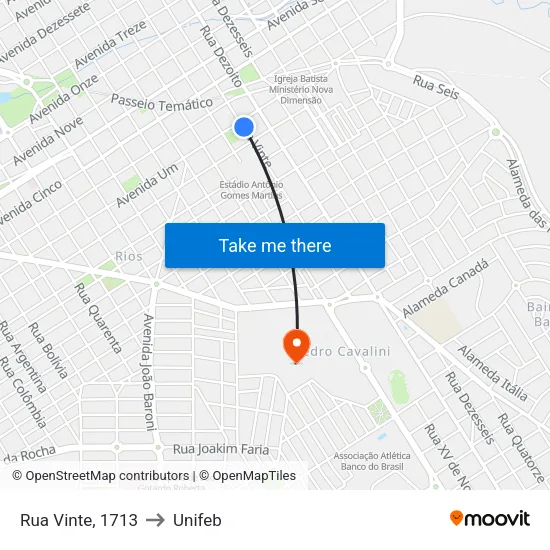 Rua Vinte, 1713 to Unifeb map