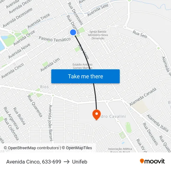 Avenida Cinco, 633-699 to Unifeb map