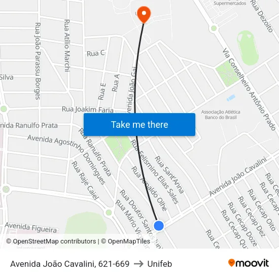 Avenida João Cavalini, 621-669 to Unifeb map