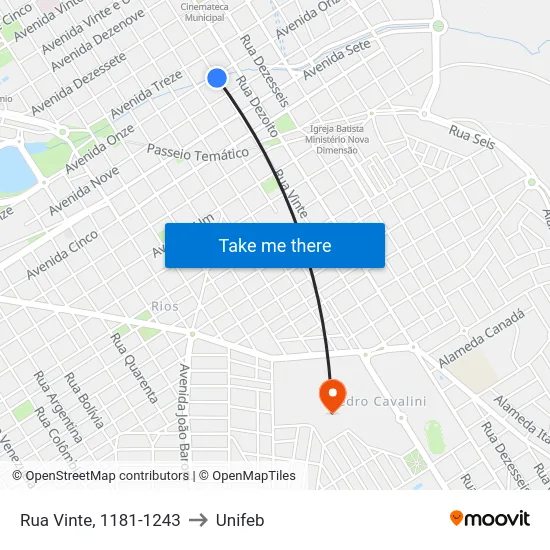 Rua Vinte, 1181-1243 to Unifeb map
