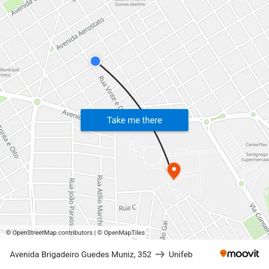 Avenida Brigadeiro Guedes Muniz, 352 to Unifeb map