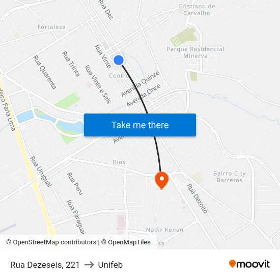 Rua Dezeseis, 221 to Unifeb map