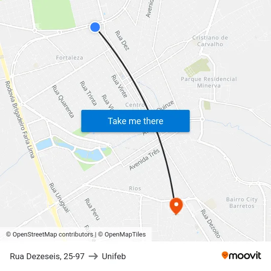 Rua Dezeseis, 25-97 to Unifeb map