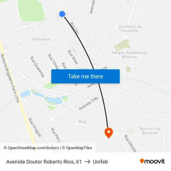 Avenida Doutor Roberto Rios, 61 to Unifeb map