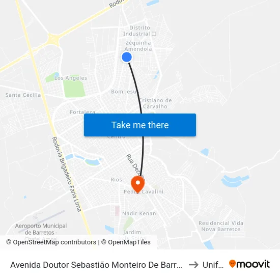 Avenida Doutor Sebastião Monteiro De Barros, 410 to Unifeb map