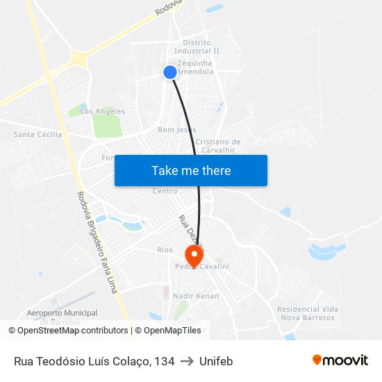 Rua Teodósio Luís Colaço, 134 to Unifeb map