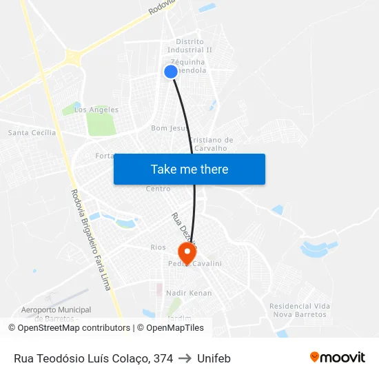 Rua Teodósio Luís Colaço, 374 to Unifeb map