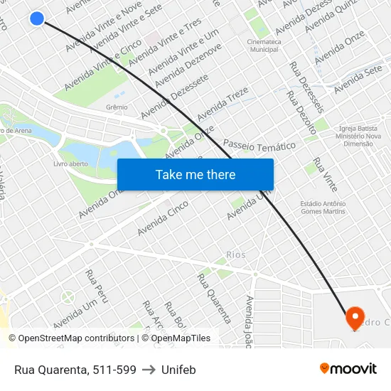 Rua Quarenta, 511-599 to Unifeb map