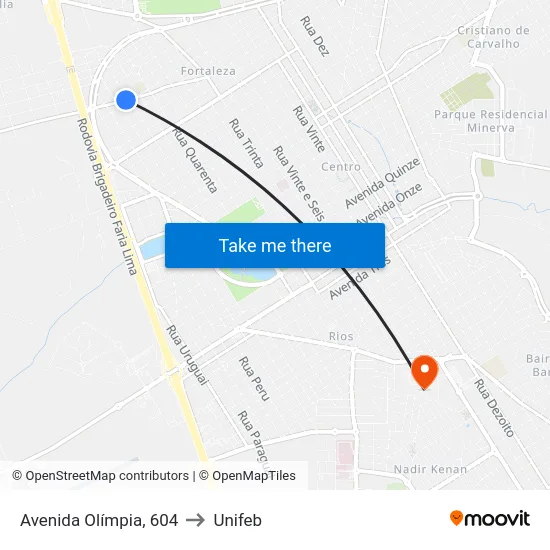 Avenida Olímpia, 604 to Unifeb map