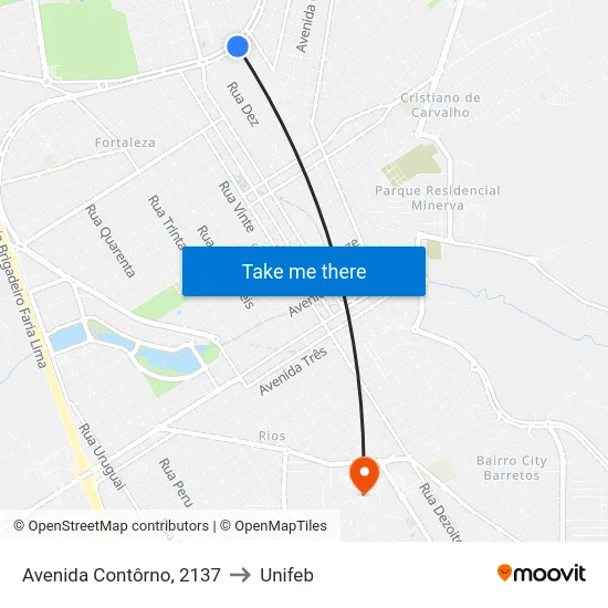 Avenida Contôrno, 2137 to Unifeb map