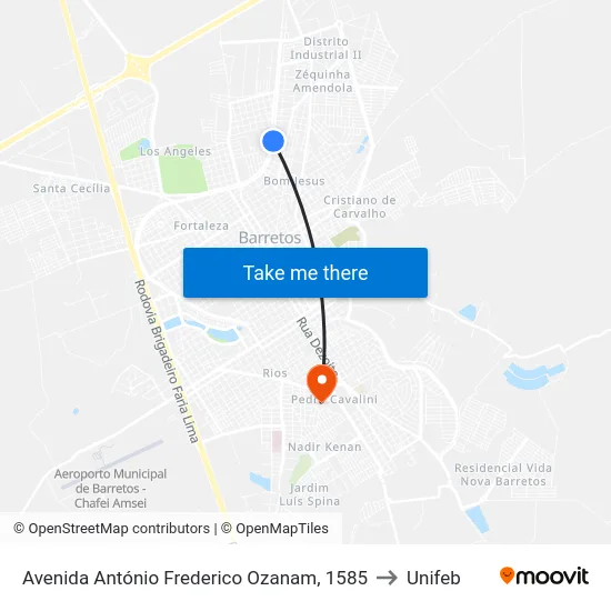 Avenida António Frederico Ozanam, 1585 to Unifeb map