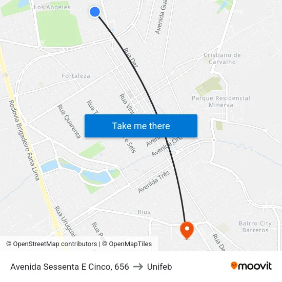Avenida Sessenta E Cinco, 656 to Unifeb map