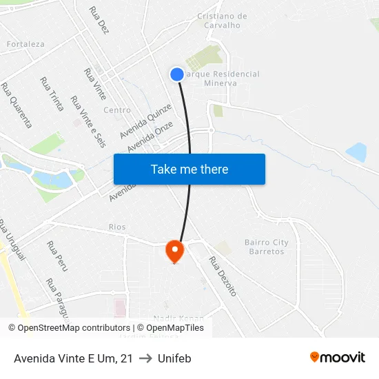 Avenida Vinte E Um, 21 to Unifeb map