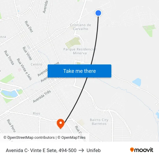 Avenida C- Vinte E Sete, 494-500 to Unifeb map