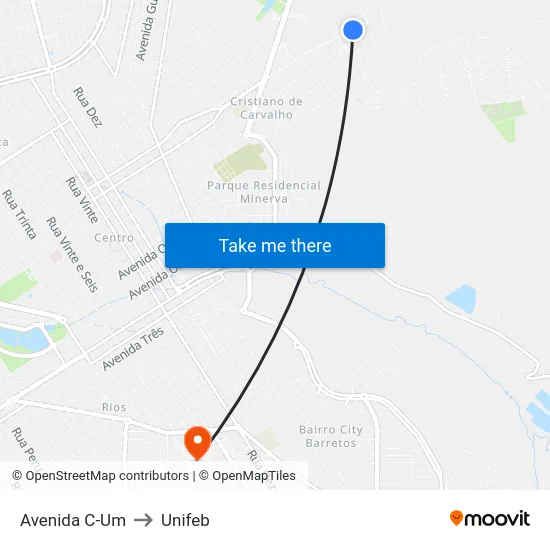 Avenida C-Um to Unifeb map