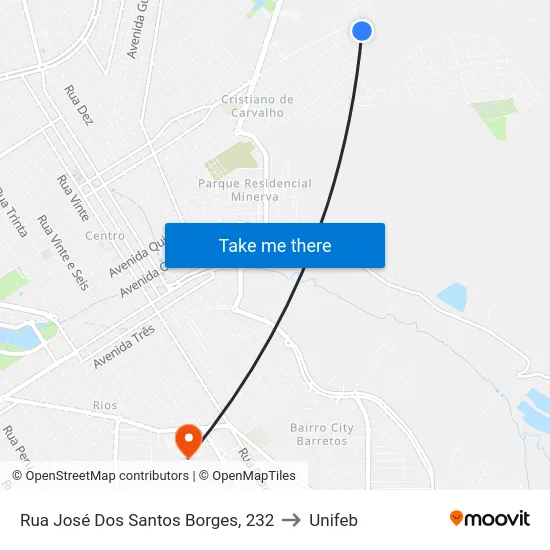 Rua José Dos Santos Borges, 232 to Unifeb map