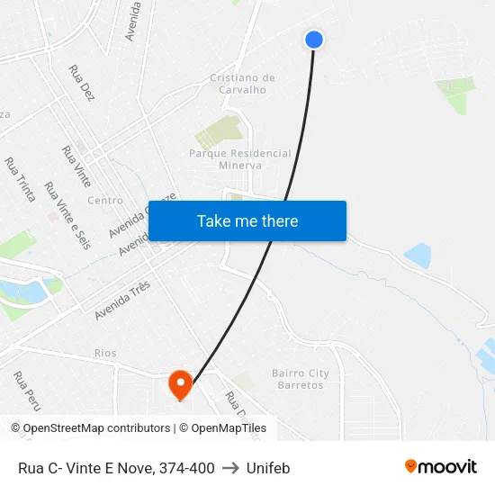 Rua C- Vinte E Nove, 374-400 to Unifeb map