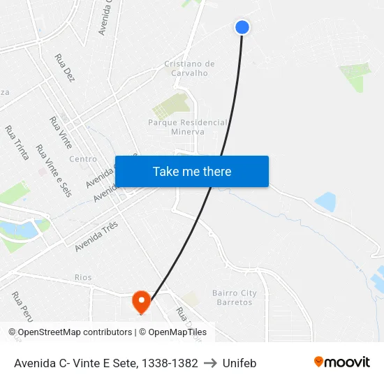 Avenida C- Vinte E Sete, 1338-1382 to Unifeb map