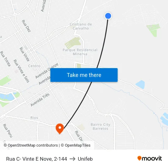 Rua C- Vinte E Nove, 2-144 to Unifeb map