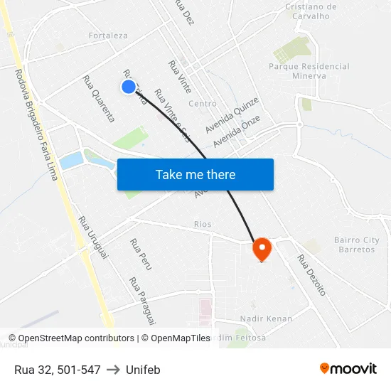 Rua 32, 501-547 to Unifeb map