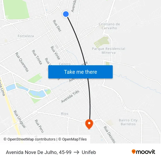 Avenida Nove De Julho, 45-99 to Unifeb map