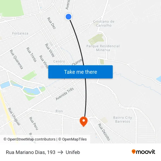 Rua Mariano Dias, 193 to Unifeb map
