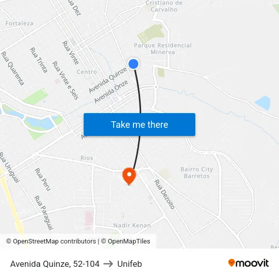 Avenida Quinze, 52-104 to Unifeb map
