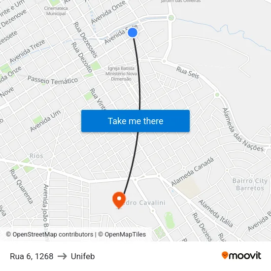 Rua 6, 1268 to Unifeb map