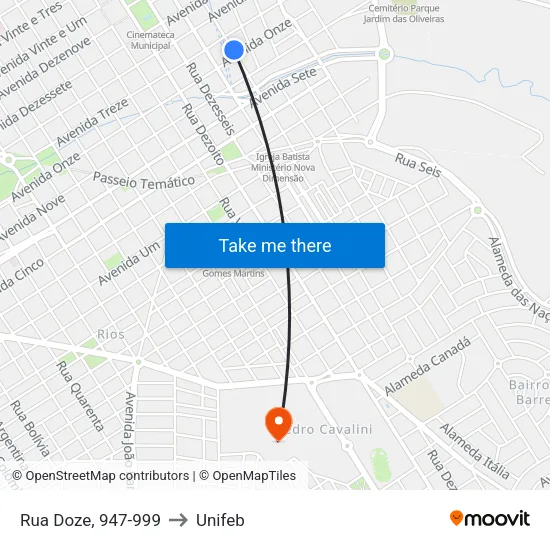 Rua Doze, 947-999 to Unifeb map