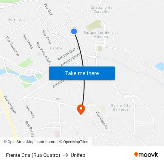 Frente Cna (Rua Quatro) to Unifeb map