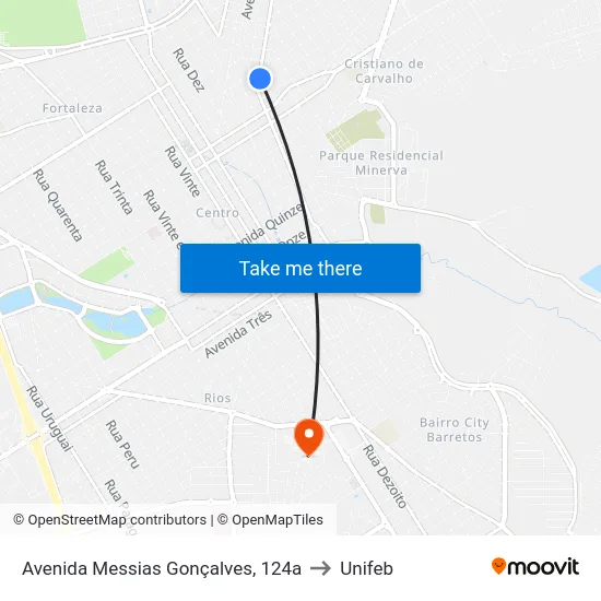 Avenida Messias Gonçalves, 124a to Unifeb map