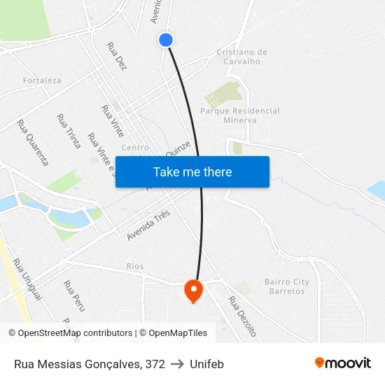 Rua Messias Gonçalves, 372 to Unifeb map